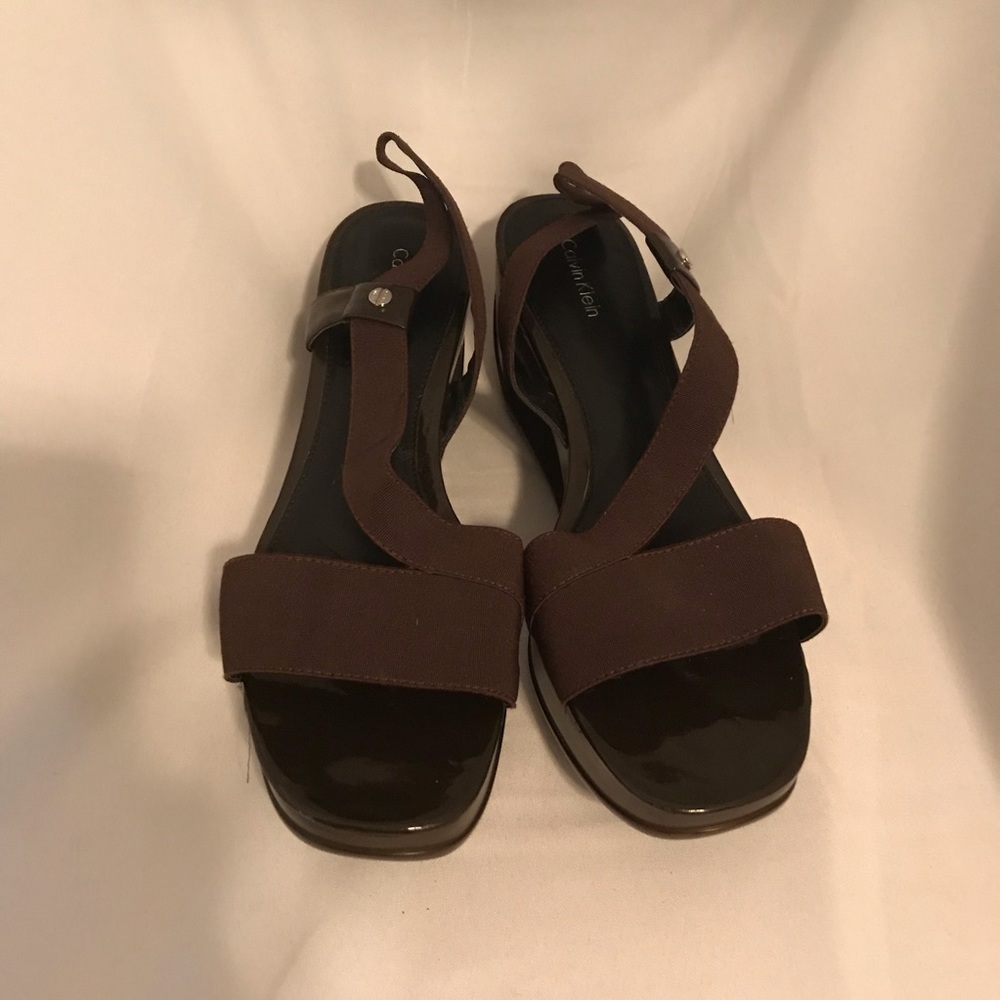 Calvin Klein Yumi Brown Leather Sandals - Size 10 - Picture 7 of 8